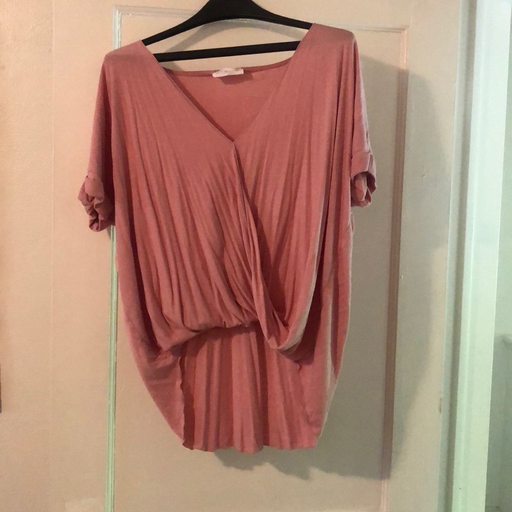 Pink v neck top with crossed front